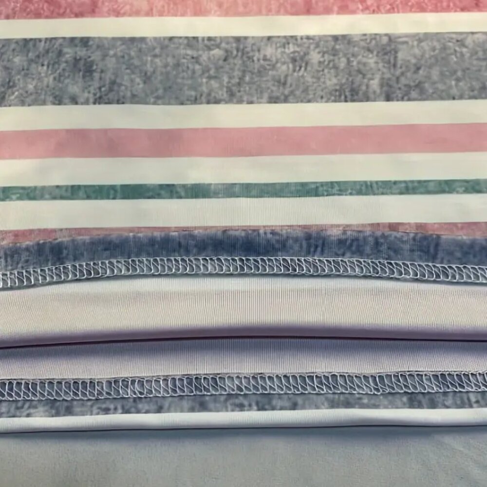 XL(12) Stripe Print Cross Front T-Shirt, Casual Long Sleeve Top - Picture 4 of 5